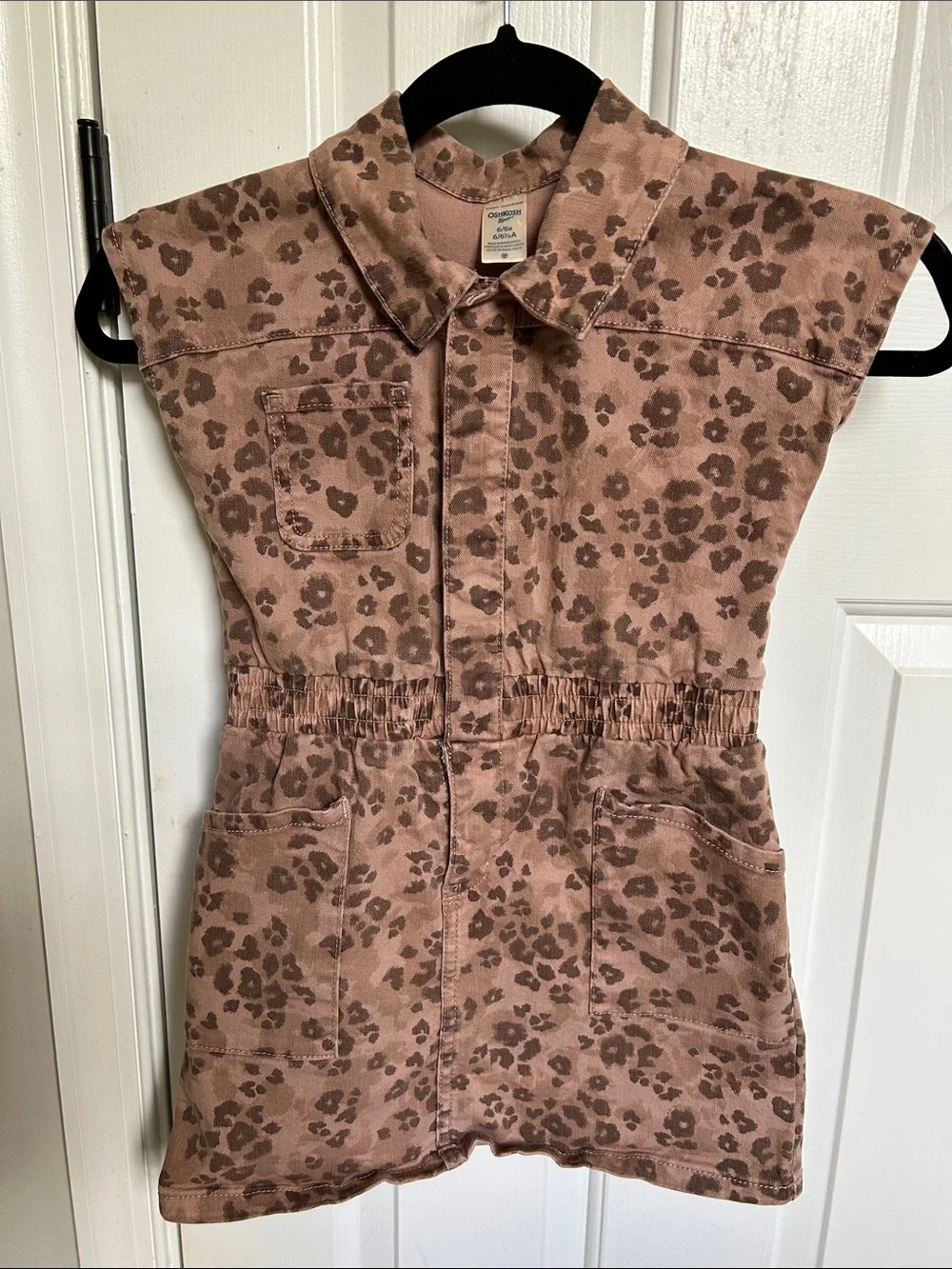 Girls 6/6X - Leopard Print Sleeveless Romper - Brown